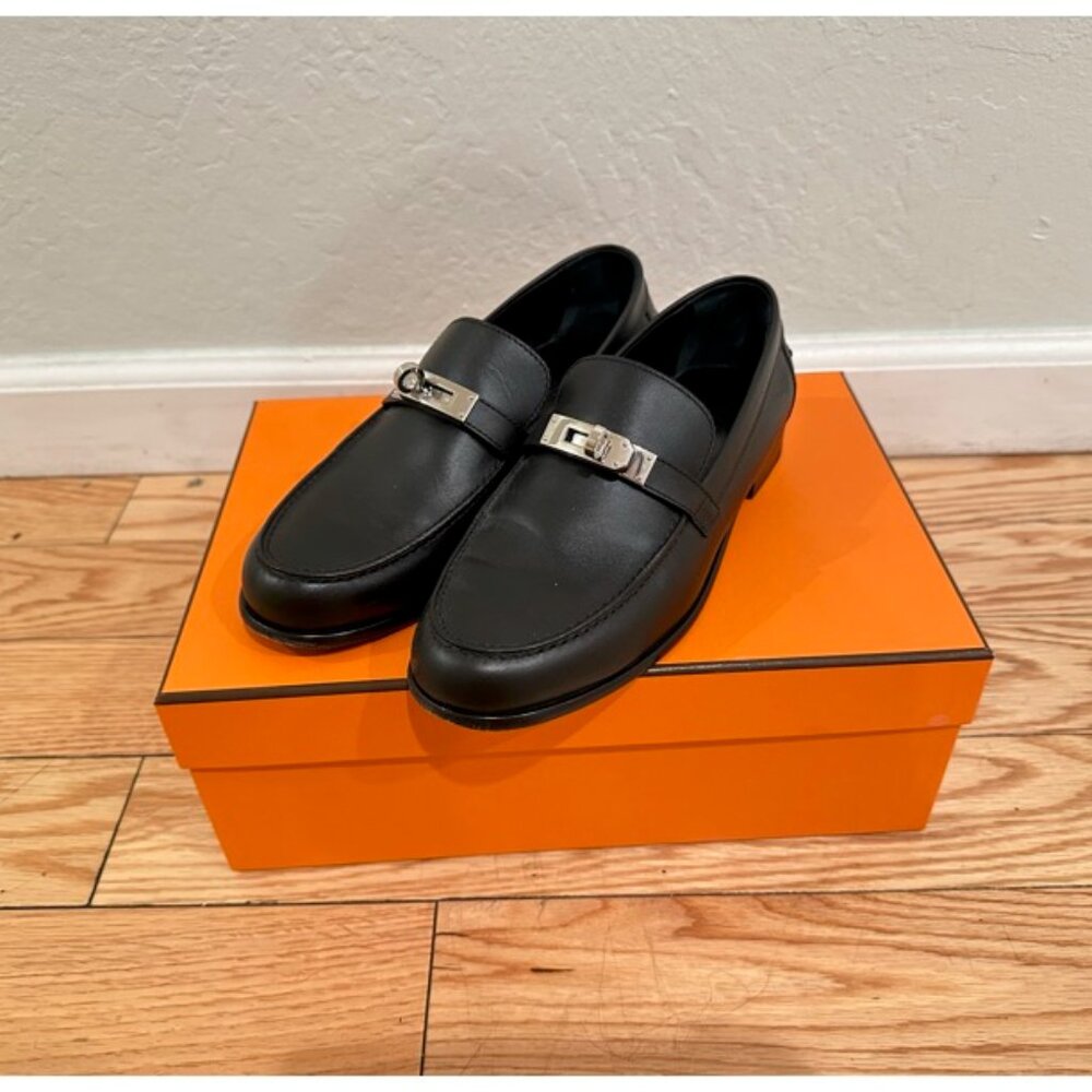 Hermes Destin Loafer, Women's Size 36, Black, Palladium Hardware